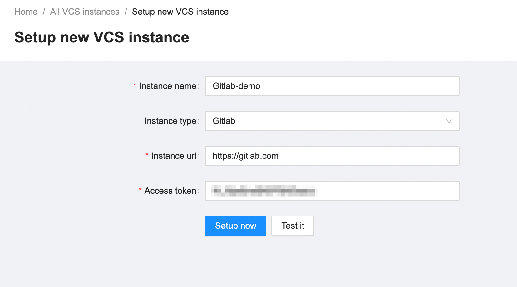 VCS form for GitLab