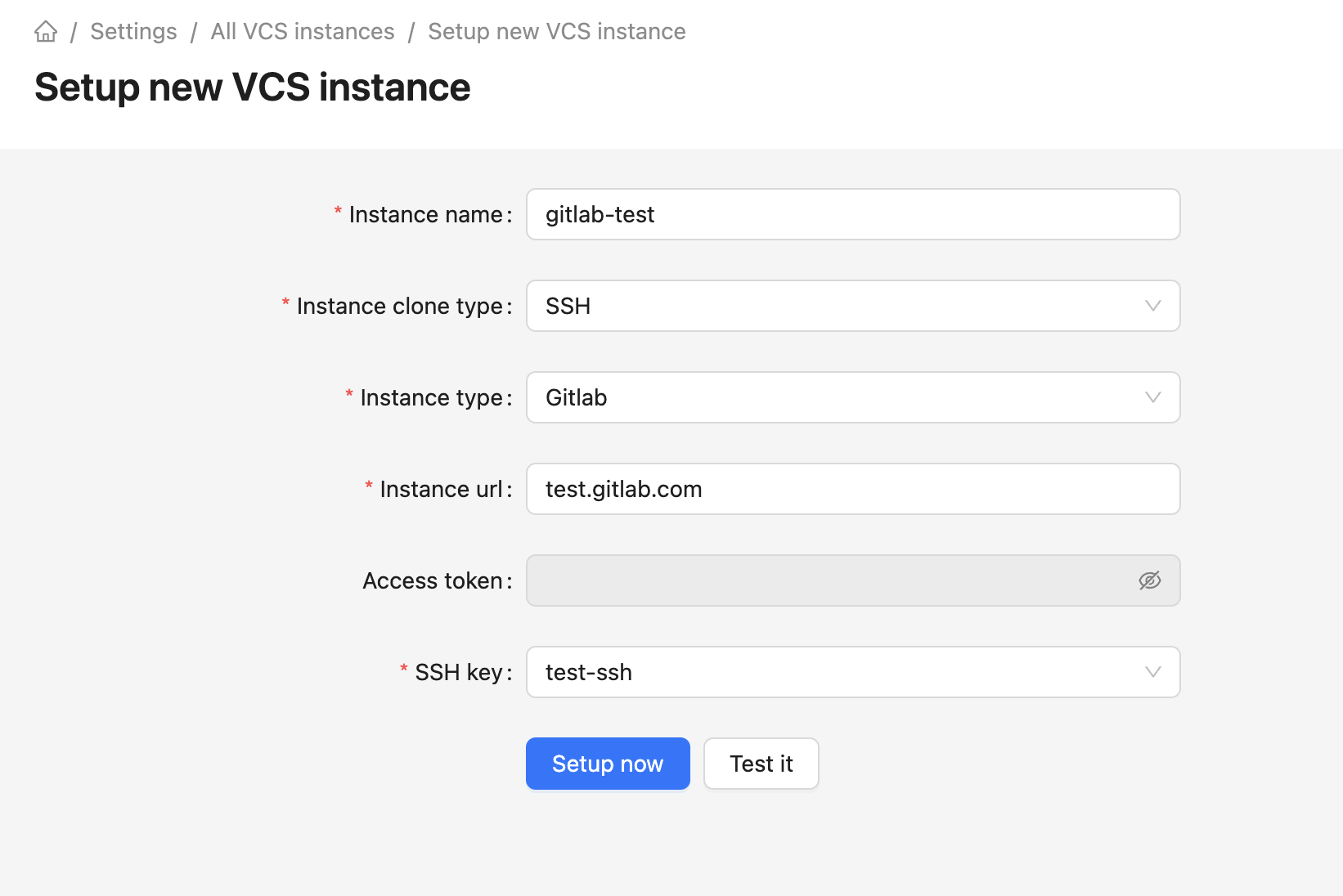 VCS form with SSH key